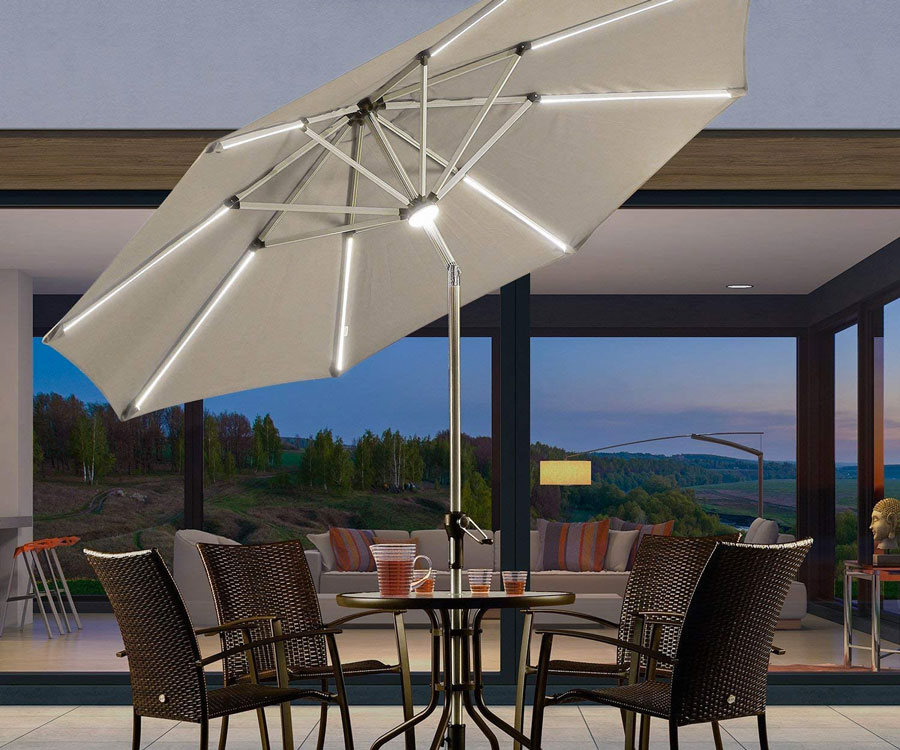 SolarPowered LED Patio Umbrella with Swivel Tilt