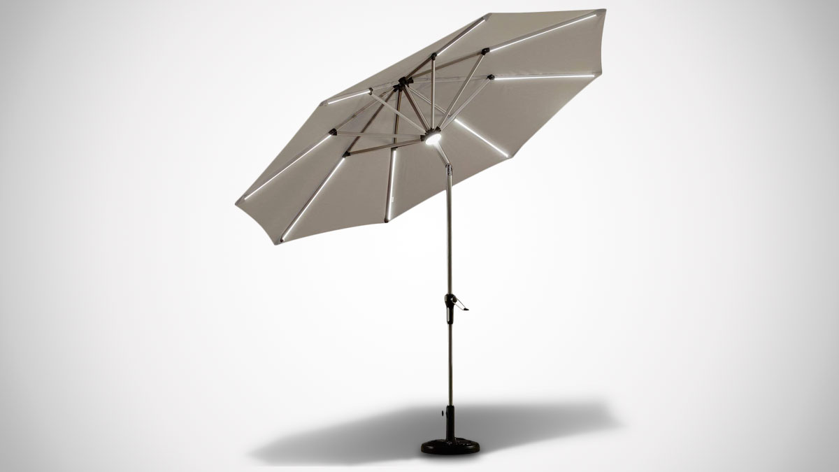 SolarPowered LED Patio Umbrella with Swivel Tilt