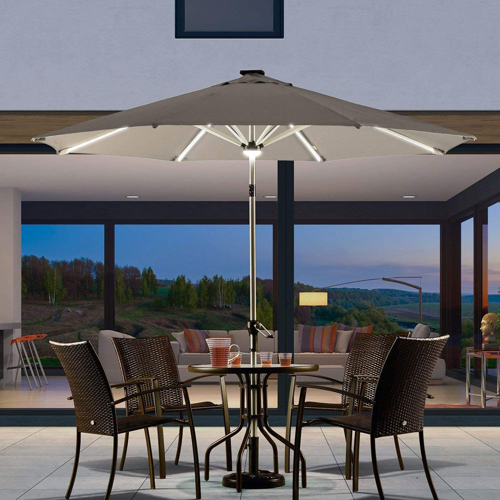 SolarPowered LED Patio Umbrella with Swivel Tilt