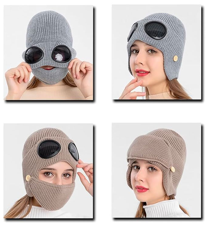 Aviator Knit Beanie with Detachable Goggles