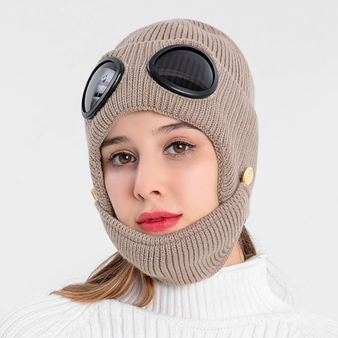 Aviator Knit Beanie with Detachable Goggles