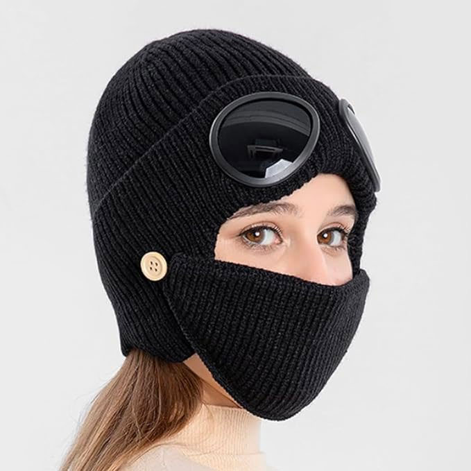 Aviator Knit Beanie with Detachable Goggles