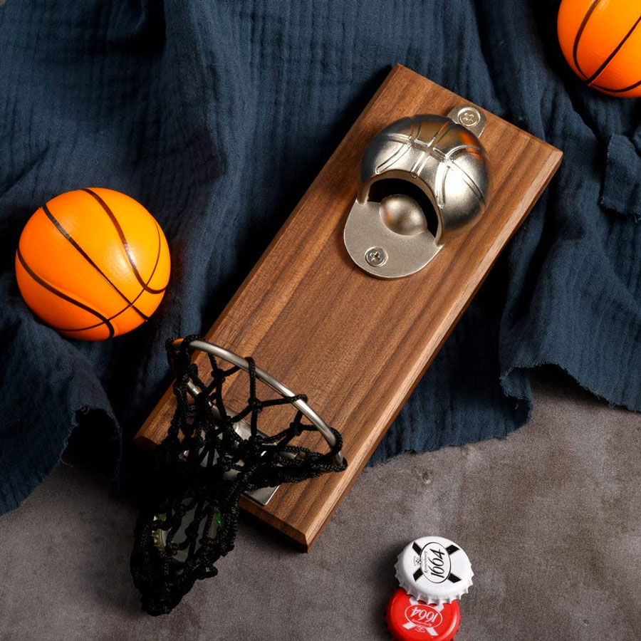 Basketball Bottle Opener Set with Magnetic Hoop