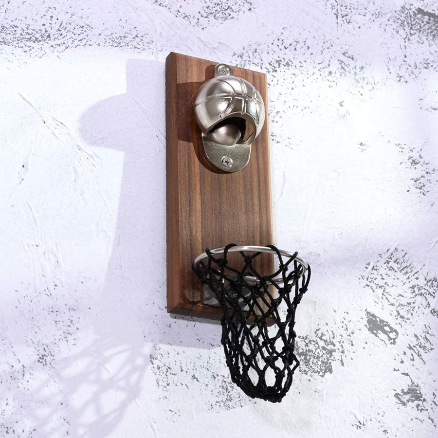 Basketball Bottle Opener Set with Magnetic Hoop