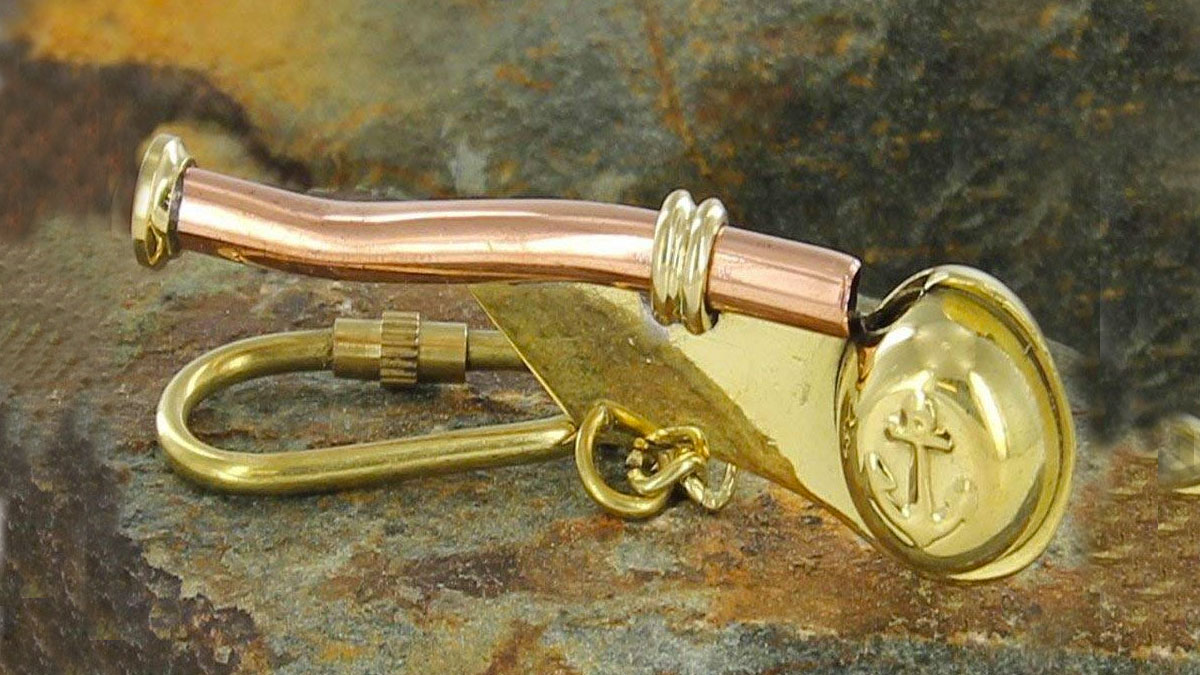 Bosuns Brass Nautical Whistle Keychain