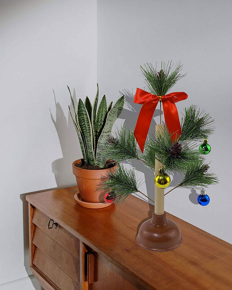 Christmas Tree Decorated Toilet Plunger