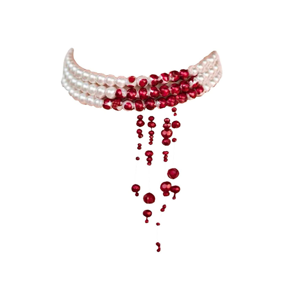 Dripping Crimson Pearl Choker Necklace