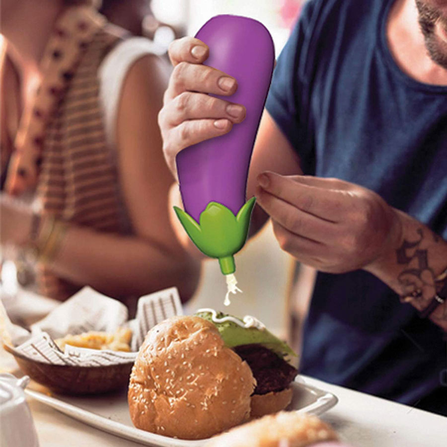 Eggplant Sauce Bottle Anatomical Emoji Mayo Dispenser