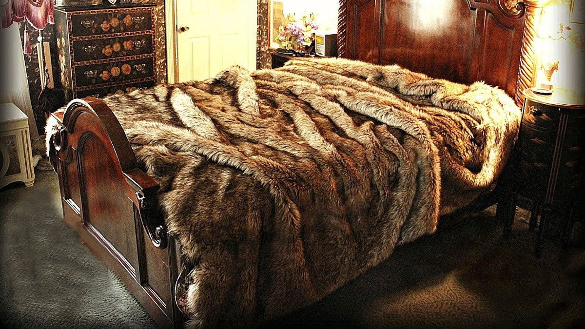 Fur Accents Faux Wolf Fur Blanket