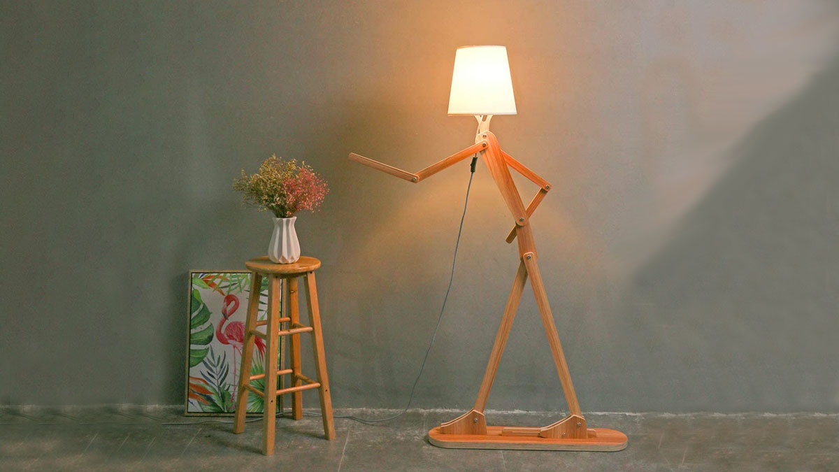 Articulated Teak Wood Floor Lamp