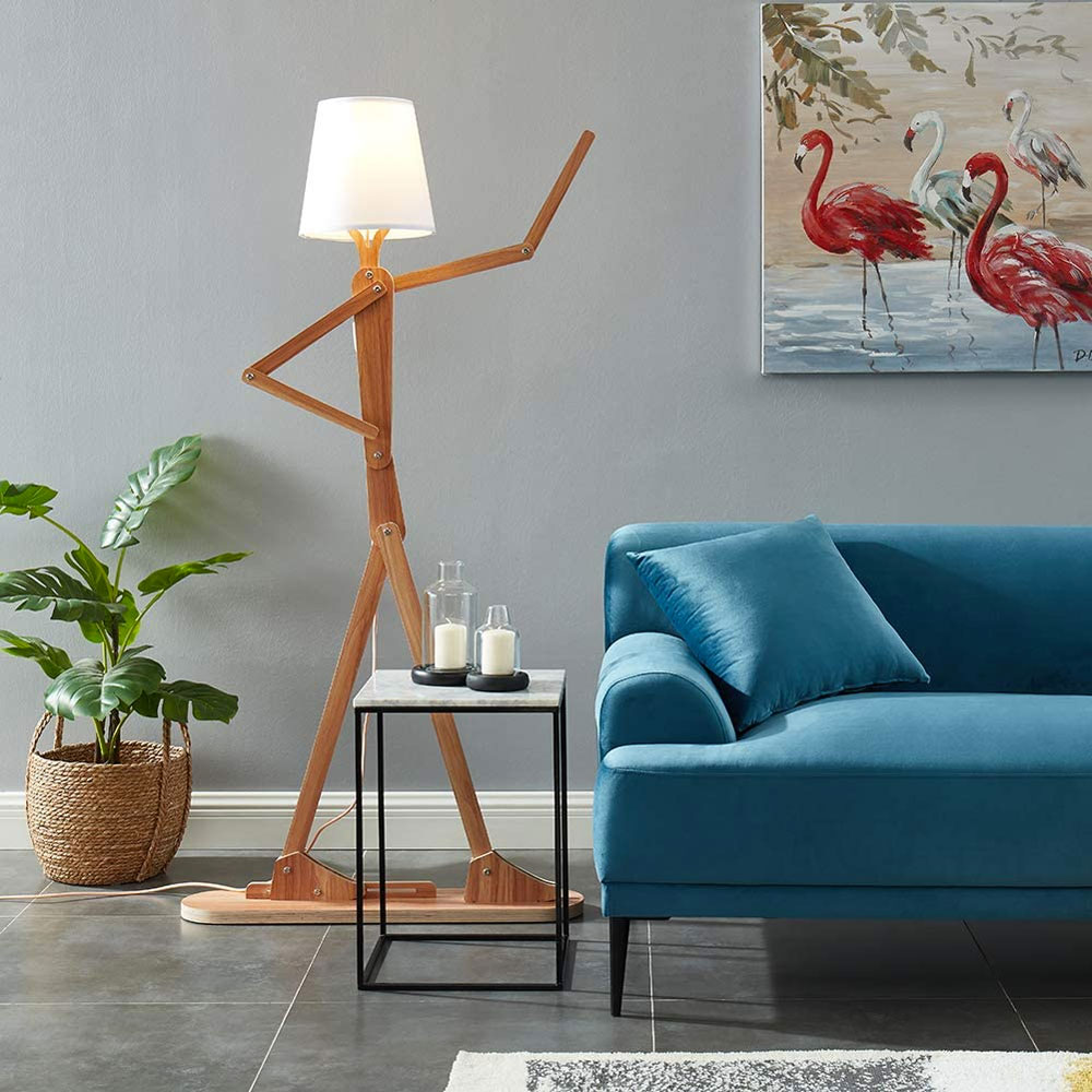 Articulated Teak Wood Floor Lamp