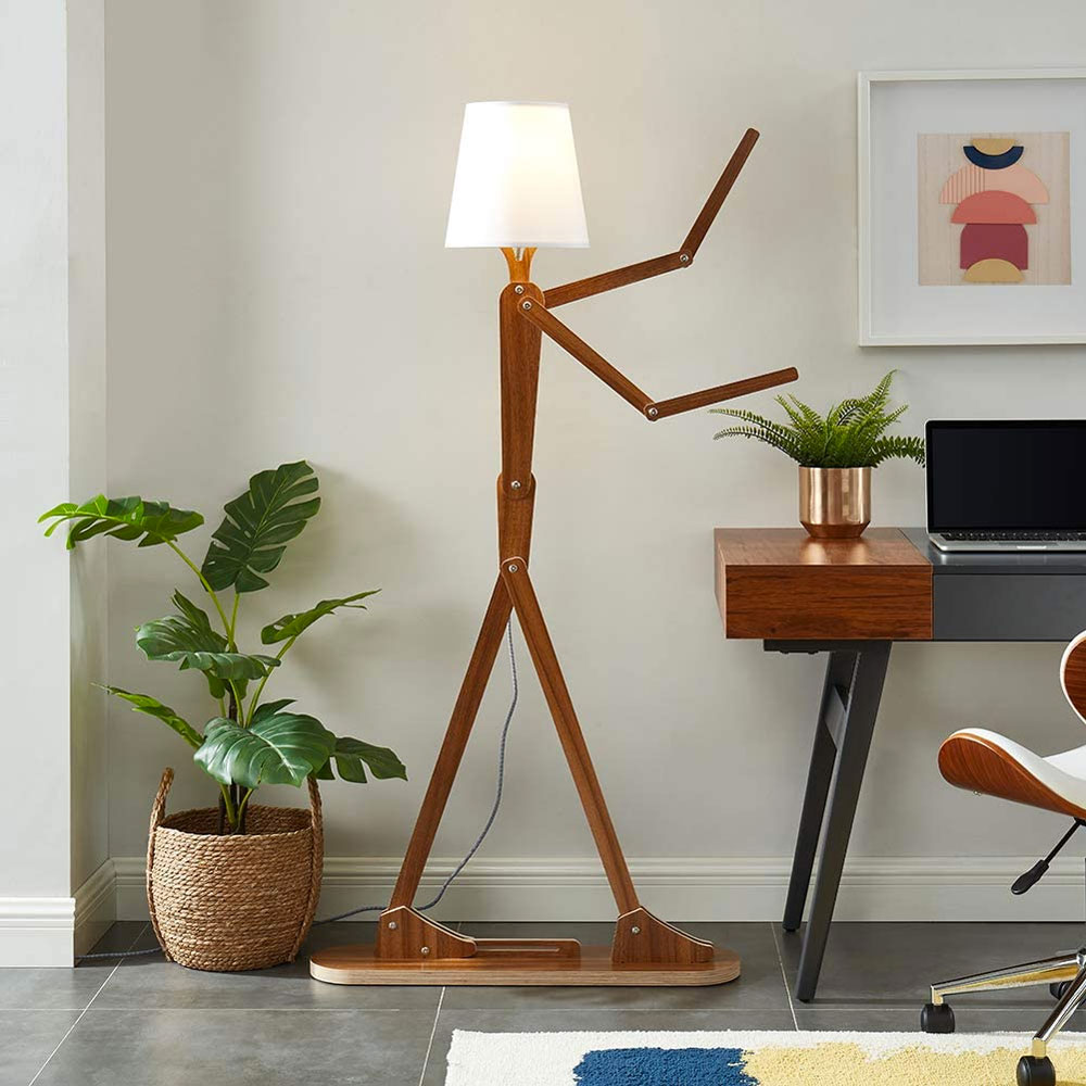 Articulated Teak Wood Floor Lamp