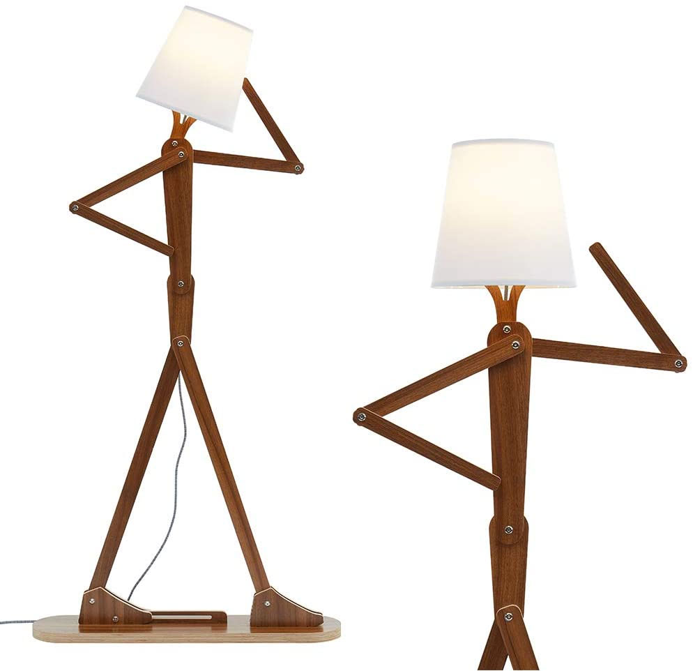 Articulated Teak Wood Floor Lamp