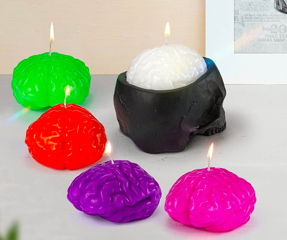 GAVIA Skull Candle Holder with Brain Candle Set