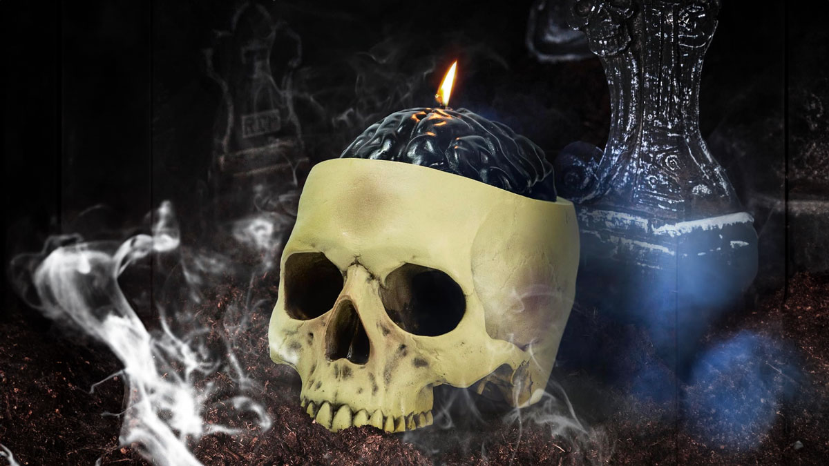 GAVIA Skull Candle Holder with Brain Candle Set