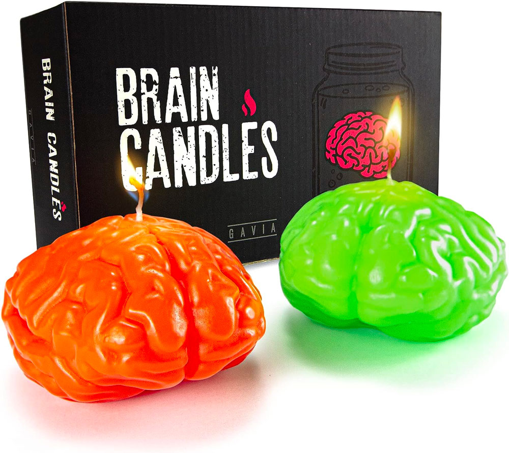 GAVIA Skull Candle Holder with Brain Candle Set