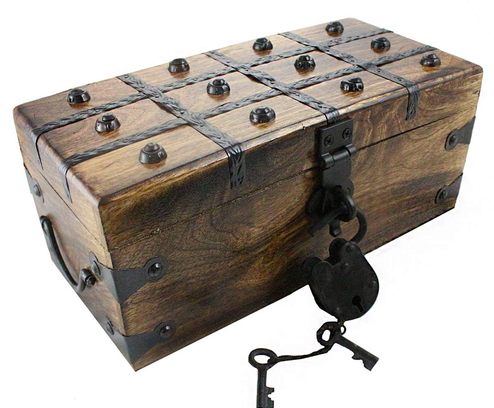 Pirates Ironclad Wooden Treasure Chest