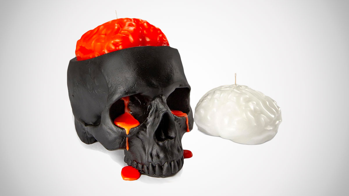 GAVIA Skull Candle Holder with Brain Candle Set